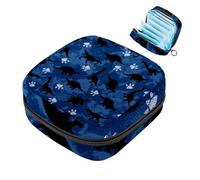 1 borsa portaoggetti per assorbenti igienici, grande, riutilizzabile, per il primo periodo, per ragazze e donne, 17 x 17 x 12 cm, sfondo mimetico blu con impronta di dinosauro, multicolore,