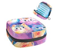 1 borsa portaoggetti per assorbenti igienici, grande, riutilizzabile, per il primo periodo, per ragazze, donne, donne, 17 x 17 x 12 cm, motivo: gatti carini acquerelli