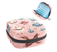 1 borsa portaoggetti per assorbenti igienici, grande, riutilizzabile, per il primo periodo, per ragazze e donne, 17 x 17 x 12 cm, cappelli e cactus Wild West Cowboy