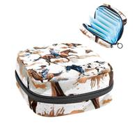 1 borsa portaoggetti per assorbenti igienici, grande, riutilizzabile, per il primo periodo, per ragazze, donne, donne, 17 x 17 x 12 cm, motivo tribale con cavallo che corre, acquerelli