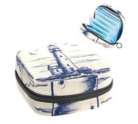 1 borsa portaoggetti per assorbenti igienici, grande, riutilizzabile, per il primo periodo, per ragazze, donne, donne, 17 x 17 x 12 cm, disegnato a mano, vintage, faro oceano, multicolore, 4.7x6.6x6.6