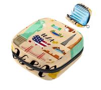 1 borsa portaoggetti per assorbenti igienici, grande, riutilizzabile, per il primo periodo, per ragazze, donne, donne, 17 x 17 x 12 cm, motivo turistico negli Stati Uniti d'America