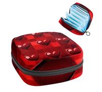 1 borsa portaoggetti per assorbenti igienici, grande, riutilizzabile, per il primo periodo, per ragazze, donne, donne, 17 x 17 x 12 cm, sfondo a scacchi con cuori rossi