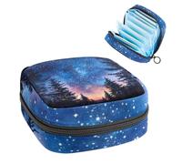 1 borsa portaoggetti per assorbenti igienici, grande, riutilizzabile, per il primo periodo, per ragazze, donne, donne, 17 x 17 x 12 cm/acquerello cielo notturno stellato sagome di alberi
