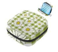 1 borsa portaoggetti per assorbenti igienici, grande, riutilizzabile, per il primo periodo, per ragazze, donne, donne, 17 x 17 x 12 cm, fiore di camomilla su sfondo verde e bianco a scacchi