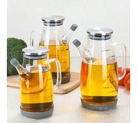 1 Bottiglia di olio in vetro borosilicato trasparente con coperchio, senza perdite d'olio, senza scivolamento, bottiglia per condimenti con scala, lavabile in lavatrice, senza PVC, contenitore per oli