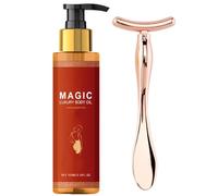 1 bottiglia Magic body oil, Magic Luxury Body Oil, Olio Corpo Idratante Rassodante Tonificante, Nutriente, 100ml,Con grande spinta massaggiante a forma di T in oro rosa