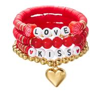 1 braccialetto dell'amicizia ispirato a San Valentino, impilabile arcobaleno disco in vinile argilla perline braccialetto elastico boho estate spiaggia gioielli regalo per le donne, Misura unica