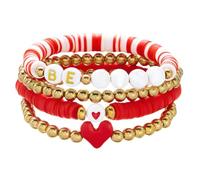 1 braccialetto dell'amicizia ispirato a San Valentino, impilabile arcobaleno disco in vinile argilla perline braccialetto elastico boho estate spiaggia gioielli regalo per le donne, Misura unica