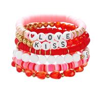 1 braccialetto dell'amicizia ispirato a San Valentino, impilabile arcobaleno disco in vinile argilla perline braccialetto elastico boho estate spiaggia gioielli regalo per le donne, Misura unica