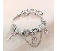 1 Braccialetto multifunzionale alla moda di stile europeo e americano con lucchetto e pendente a forma di cuore con diamante, adatto come regalo per adolescenti da dare a buoni amici Tagli UnicaLega d