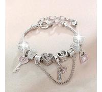 1 Braccialetto multifunzionale alla moda di stile europeo e americano con lucchetto e pendente a forma di cuore con diamante, adatto come regalo per adolescenti da dare a buoni amici Tagli UnicaLega d