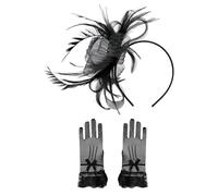1 Brano Di Gioielli Per La Testa Del Tea Party, 1 Paio Di Guanti In Pizzo, Abito Nero Di Donne, Accessori Per Capelli In Moda Classica Guanti, Abiti Da Festa -Domina Decorazione