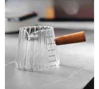 1 brocca in vetro borosilicato da 6,09 once con scala di misurazione, tazza da caffè italiana per uso domestico, resistente al calore e al freddo con manico in legno, tazza misuratrice riutilizzabile