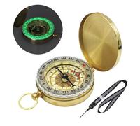 1 bussola in metallo, 1 cordino, custodia a portafoglio in rame puro con design luminoso, regalo tascabile, portatile per esterni, strumento di navigazione, adatto per campeggio ed escursionismo
