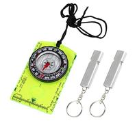 1 bussola verde fluorescente e 2 pipe argentate, accessori per esterni, bussola da trekking, mini bussola, attrezzatura da campeggio, bussola per bambini, bussola portatile
