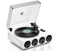 1 BY ONE Giradischi Tutto in Uno con Ingresso Wireless, Trasmissione a Cinghia Hi-Fi, Altoparlanti Integrati, Testina Magnetica AT-3600L, Preamplificatore Integrato, Finitura Bianca Laccata Tipo Piano