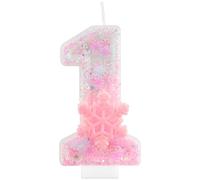 1 candela di compleanno glitterata con fiocco di neve rosa numero 1 candele per torte, decorazioni per il primo compleanno delle ragazze, decorazioni per torte a tema congelato, per ragazze e donne