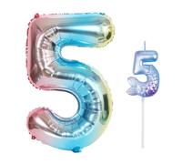 1 Candela Numero 5, 1 Palloncino Numero 5, Decorazioni Per Feste A Sirena, Candele Di Compleanno A Coda Di Pesce, Decorazioni Di Compleanno Per Ragazze