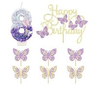 1 Candela Numero 8 E 1 Set Di Inserti A Farfalla, Decorazioni Per Torte, Candeline Per L'Ottavo Compleanno, Decorazioni Per Torte Per Ragazze, Inserti Lucidi Per Torte, Accessori Per Torte