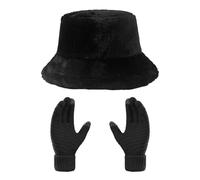 1 Cappello A Secchiello in Peluche, 1 Guanti Caldi Lavorati A Maglia, Set Termico da Donna, Cappello in Peluche alla Moda, Caldo Cappello Autunnale E Invernale