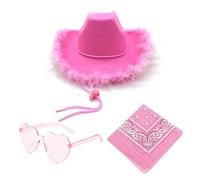 1 Cappello Da Cowboy Da Donna, Viene Fornito Con 1 Fazzoletto Da Taschino E 1 Occhiali Da Sole A Forma Di Cuore, Accessori Cosplay, Accessori Per Feste, Accessori Di Abbigliamento Moda