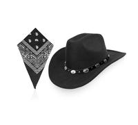 1 Cappello Da Cowboy In Feltro A Tesa Larga E 1 Sciarpa Quadrata Multifunzionale, Cappelli Retrò, Accessori Di Abbigliamento, Cappelli Semplici Alla Moda