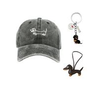 1 Cappello Da Cucciolo Ricamato, Con 1 Portachiavi E 1 Ciondolo, Simpatico Berretto Da Baseball, Cappello Alla Moda, Regalo Con Elemento Bassotto