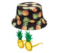 1 Cappello Da Pescatore Da Donna, 1 Paio Di Occhiali Ad Ananas, Cappello Da Sole Con Motivo Ananas, Grazioso Cappello Da Sole Da Donna, Cappello Estivo
