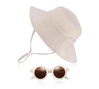1 Cappello da Pescatore per Bambini, 1 Occhiali da Sole, Cappello da Spiaggia Traspirante E Ad Asciugatura Rapida, Visiera Parasole Regolabile, Set di Protezione Solare per Esterni