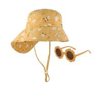 1 Cappello Da Sole A Protezione Da Collo E 1 Occhiali Da Sole, Cappello Da Pescatore Regolabile, Occhiali Per Bambini Carini, Forniture Per Protezione Solare All'Aperto.