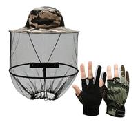 1 cappello da zanzariera, 1 paio di guanti, cappello da secchio antizanzara, cappello pieghevole, cappello portatile anti-apia, cappello da pesca all'aperto, cappello da sole, Mimetico, S/M