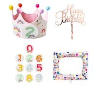 1 cappello di compleanno con numeri, 1 palloncino, 1 inserto per torta, cappello di compleanno sostituibile, ghirlande di compleanno con numeri, accessori per la decorazione della festa
