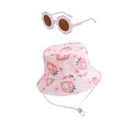 1 Cappello Di Coniglio Di Coniglio Alla Fragola Rosa E 1 Paio Di Occhiali Da Sole, Cappello Da Pescatore Regolabile, Occhiali Da Sole Per Bambini Carini, Forniture Per La Protezione Solare.