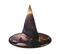 1 cappello di Halloween - Strega Cosmic Shining Planet Print Costume Party, Donne Uomini Cappellino Corno a Punta Luce per Festiva Pasqua