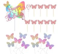 1 Cartoncino Farfalla Grande, 10 Farfalle Colorate, 1 Palloncino, 9 Cartoncini Farfalla Con Base Scura, Decorazione Farfalla Per Compleanno, Cake Topper Per Festeggiato