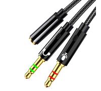 1 cavo dispenser per microfono per cuffie, splitter per microfono da 3,5 mm, adattatore intrecciato AUX femmina a 2 maschio, compatibile con PC, computer, Xbox, cuffie da gioco, altoparlante (nero)