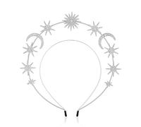 1 cerchietto a doppio strato, argento, da donna, con stella, con strass, costume da luna, adatto per compleanni, feste, banchetti