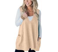 1 Chaleco Tejido Sin Mangas Con Escote En V Y Bolsillos Laterales, Estilo Abrigado para Mujer Otoño-invierno Le tubazioni svasate e verticali lusingano la figura e creano una bella drappo kaki