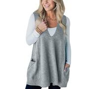 1 Chaleco Tejido Sin Mangas Con Escote En V Y Bolsillos Laterales, Estilo Abrigado Para Mujer Otoño-invierno la tubazione svasata e verticale lusingare la figura e creare un bellissimo drappo