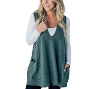 1 Chaleco Tejido Sin Mangas Con Escote En V Y Bolsillos Laterales, Estilo Abrigado para Mujer Otoño-invierno Le tubazioni svasate e verticali lusingano la figura e creano una bella drappeggio verde
