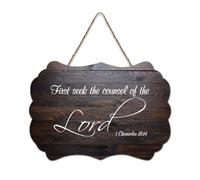 1 Chronicles 18:14 First Seek The Counsel of The Lord Cartello in legno 15,2 x 25,4 cm Verso Bibbia Arte da parete Rustico Casale Appeso Placche in legno per porta d'ingresso Soggiorno Cucina
