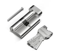 1 cilindro per serratura a mortaio con anima in ottone da 60 mm (30T/30), ingresso laterale singolo con 3 chiavi in ottone, pomello girevole sull'altro lato, colore nichel spazzolato (60-T-NB)