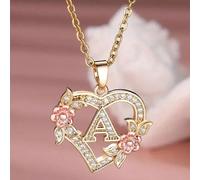 1 ciondolo a forma di cuore cavo e fiore con zirconi e incrostazioni in rame, collana di alta moda creativa con 26 lettere inglesi per le donne L,M,S,H,A,T,O,X,B,C,D,E,F,G,I,J,K,N,P,Q,R,U,V,W,Y,ZRame