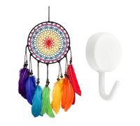 1 ciondolo acchiappasogni, 1 gancio, acchiappasogni, acchiappasogni, piume colorate, ornamenti arcobaleno, acchiappasogni, accessori per la decorazione della camera da letto