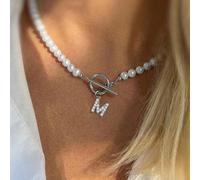 1 Ciondolo con lettera in rame e zirconia con finta perla, collana estiva di lusso leggero con fibbia OT alla moda per donna, come regalo per la madre L,M,S,H,A,T,O,X,B,C,D,E,F,G,I,J,K,N,P,Q,R,U,V,W,Y