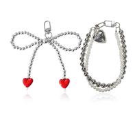 1 Ciondolo D'Amore A Doppia Catena E 1 Ciondolo D'Amore Con Nodo A Fiocco, Ciondoli Dolci E Carini Che Possono Essere Utilizzati Come Catenelle Per Cellulari E Portachiavi