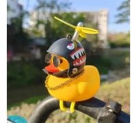 1. Classico e carino ornamento per manubrio di bicicletta/motocicletta a forma di paperella gialla, con lame rotanti, occhiali alla moda, catena dorata e clacson - alternanza di nero lucido e giallo, 