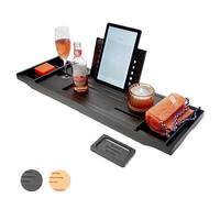 1 Click Buy Vasca da bagno di lusso vassoio tavolo da bagno per libri, telefono, tablet, Kindle, supporto per bicchiere di vino (nero)
