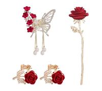 1 Clip Con Nappa Rosa, 2 Mini Clip Rosa E 1 Forcina Rosa, Accessori Per Capelli Elei, Accessori Per Capelli In Metallo Retrò, Accessori Per Capelli Da Donna